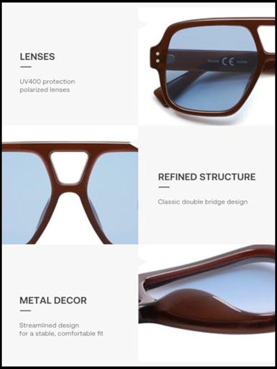 Retro Square Polarized Aviator Sunglasses with UV400 Protection main image 4